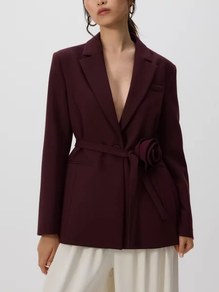 Reserved Блейзер з декоративною трояндою бордовий