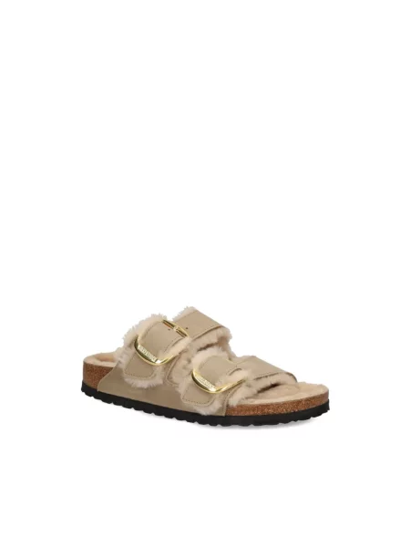 Klapki Birkenstock skórzane na sprzączkę brązowe