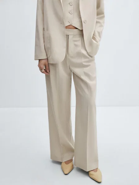 MANGO Штани палаццо Молочний Ліоцел/бавовна