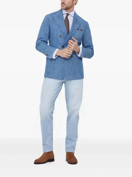 Cămașă Brunello Cucinelli din țesătură twill albastru
