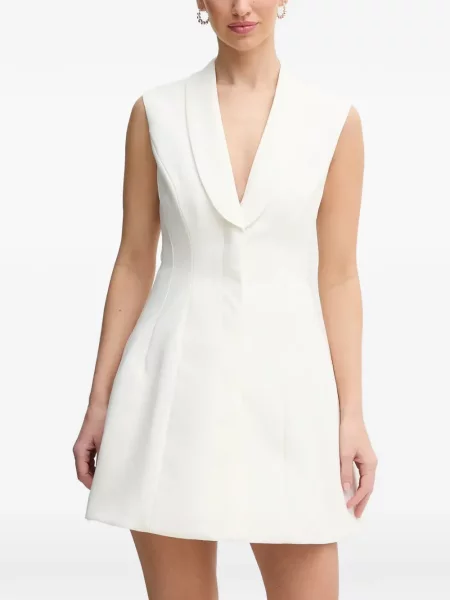 Rochie Bardot cu decolteu în V de costum alb