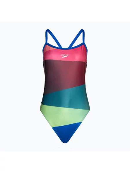 Speedo Placement Digital Turnback дамски бански костюм от една част диня/харл зелено/истински кобалт/сладко лилаво червено