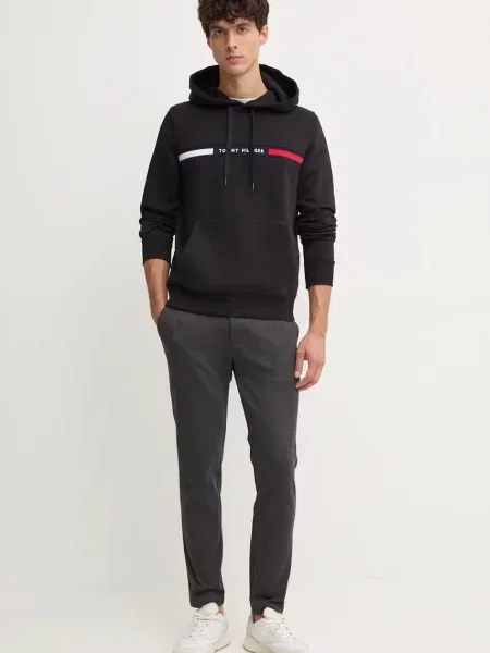 Dukserica Tommy Hilfiger za muškarce s kapuljačom s aplikacijom crna