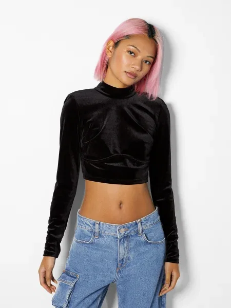 Bershka Tricou / transparent negru