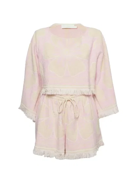 Scurt top Zimmermann cu franjuri cu model floral roz