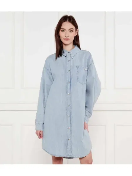 Calvin Klein Jeans Farmer ruha len hozzáadásával kék