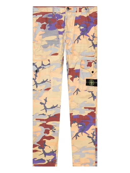 Pantaloni cargo Stone Island cu model camuflaj cu strasuri portocaliu