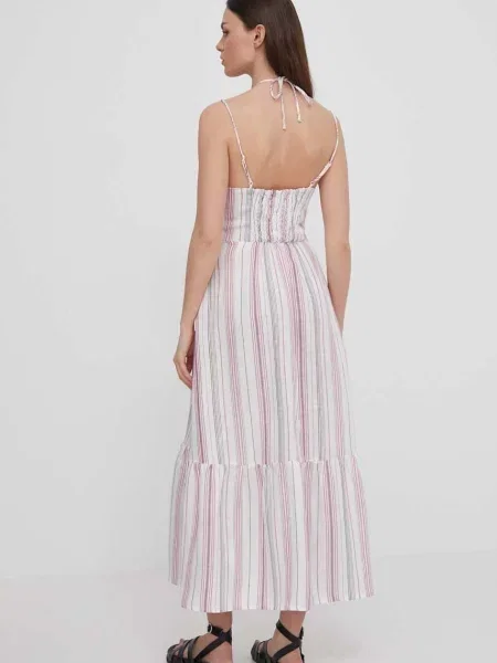 Šaty lněné Pepe Jeans midi