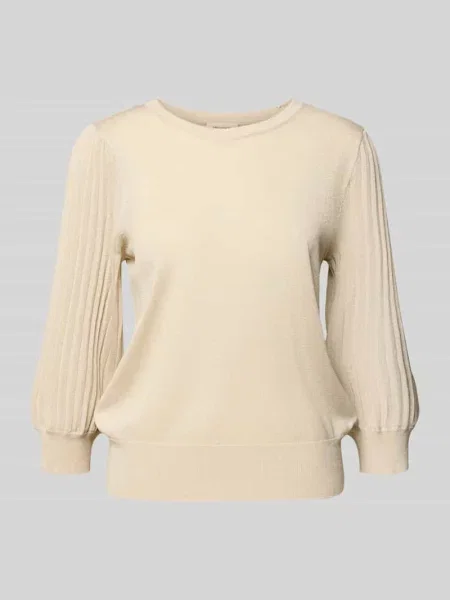 Sweter z dzianiny z prążkowanymi wykończeniami model ‘GLITTA’ Free/quent biały