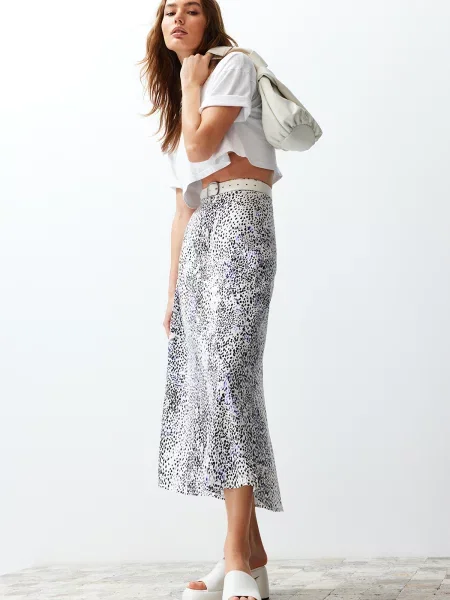 Fustă midi Trendyol cu model leopard gri