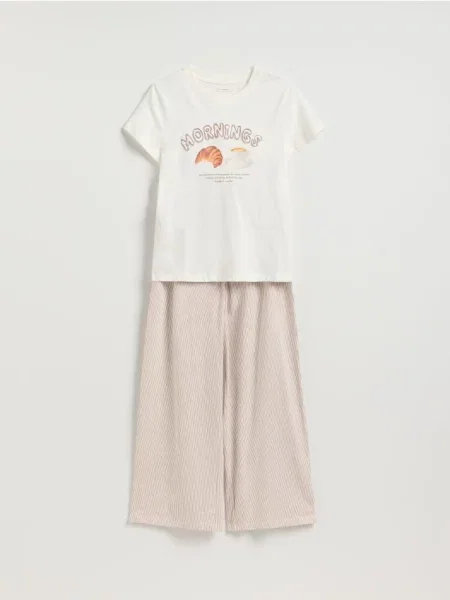 Reserved Dwuczęściowa piżama z nadrukiem brązowy