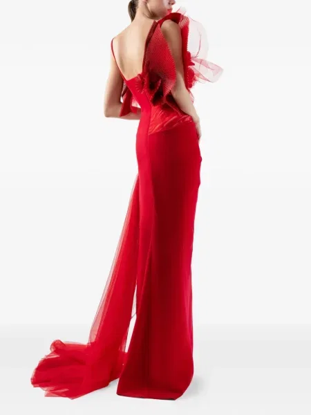 Kostiumas maksi maxi suknele Gaby Charbachy su raukiniais raudona