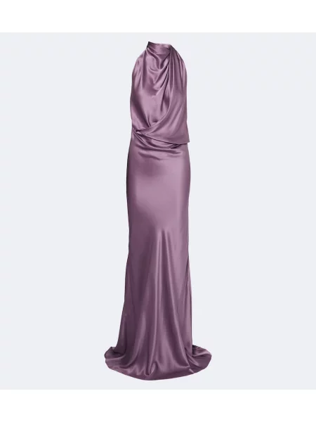 Rochie The Sei de mătase drapată cu spatele deschis violet