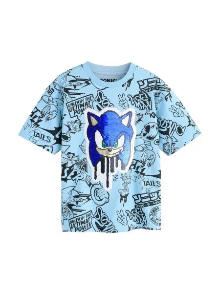 Next Tricou Sonic albastru regal / albastru deschis / negru alb