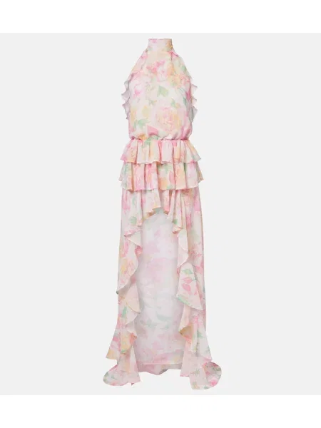 Rochie maxi Bananhot cu model floral cu volane asimetrică