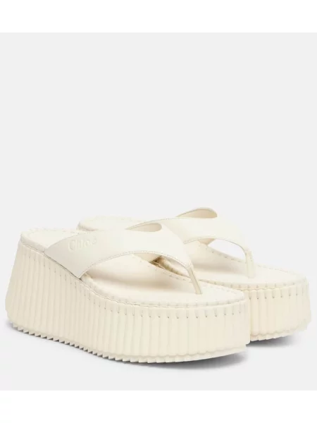 Chiloți tanga Chloé din piele alb