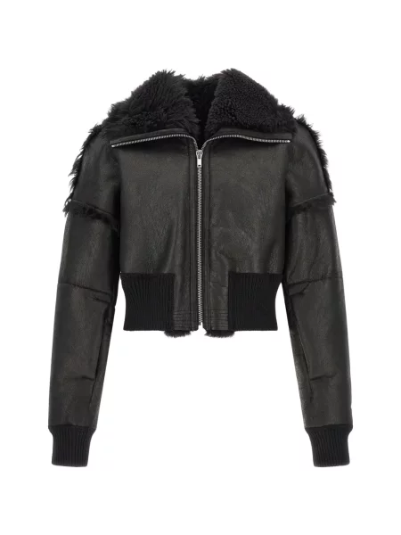 Decupat geacă bomber Rick Owens din piele de oaie negru