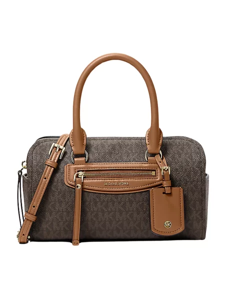 Torba podróżna Michael Kors z logo skórzana brązowa