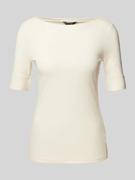 T-shirt krój slim fit z czystej bawełny Lauren Ralph Lauren beżowe