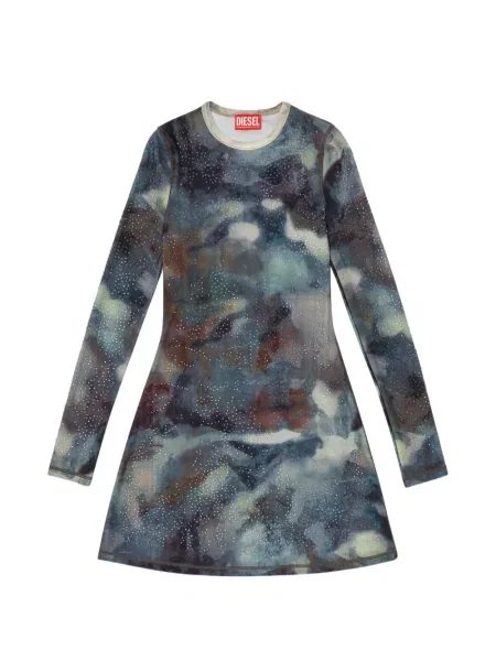 Mała sukienka mini Diesel w abstrakcyjne wzory garniturowa niebieska