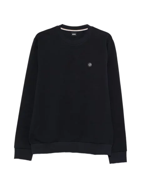 Hanorac crewneck Boss cu decolteu rotund cu autograf albastru