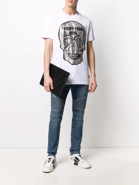 Marškinėliai Philipp Plein su kristalais balta
