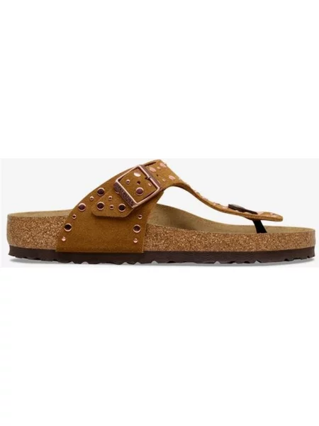 Sandały Birkenstock Gizeh Rivet zamszowa skóra szerokość wąska ciepły 36 brązowy