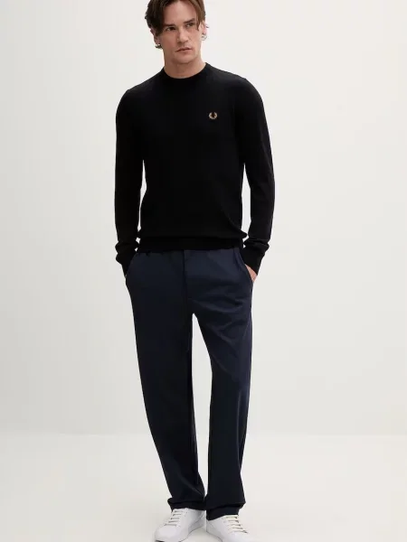 Klasický sveter Fred Perry s okrúhlym výstrihom modrá