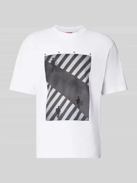 Krój slim fit T-shirt z czystej Model DODGER' Hugo biała