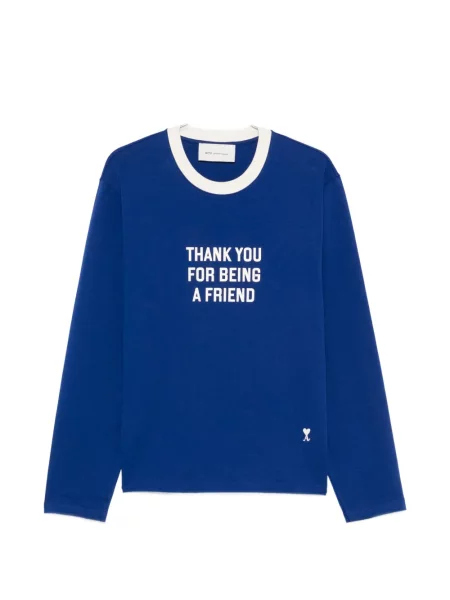 Lung tricou Ami Paris cu imagine albastru