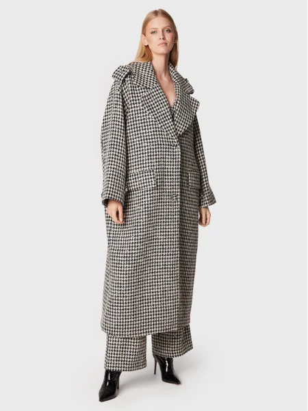 ROTATE Palton de lână Sparkly Houndstooth Colorat Oversize