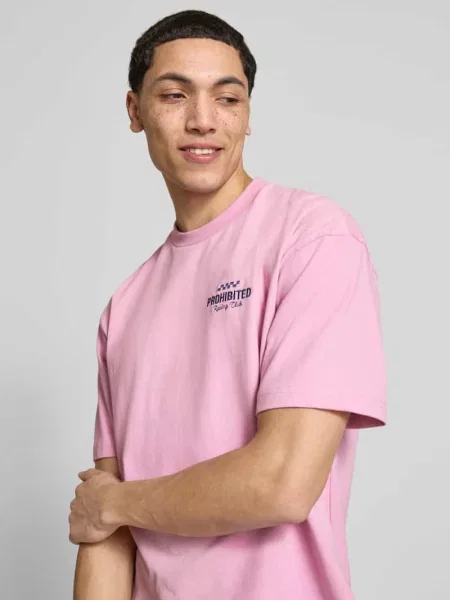 T-shirt o kroju regular fit z czystej bawełny model IN A RUSH' Prohibited różowa