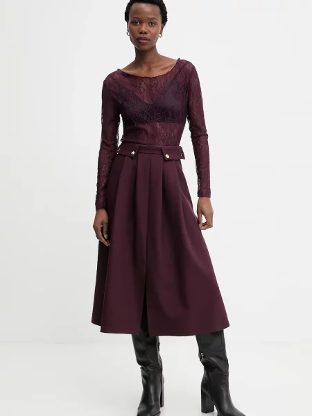 Fustă midi Answear.lab până la genunchi bordo