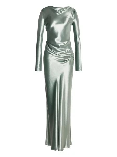Rochie maxi Alberta Ferretti din satin lungă de costum verde
