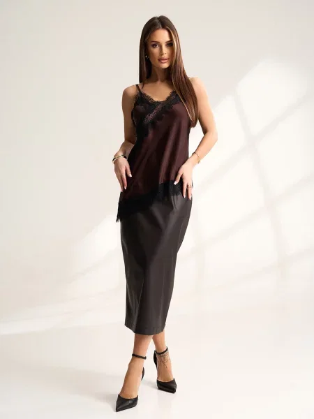 Топ ISSA Plus темно-коричневий шовк коричневий