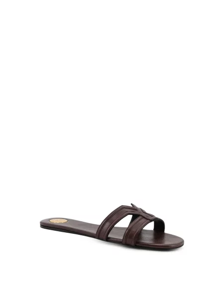 Klapki Saint Laurent skórzane brązowe