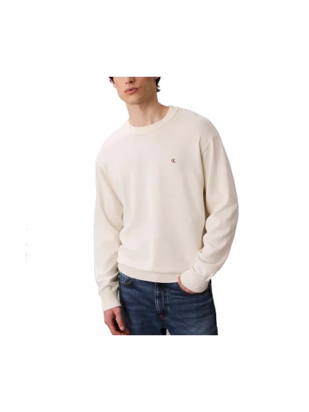 Dzianinowa bluza z kapturem Calvin Klein Jeans z kapturem biała