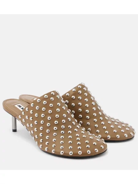 Papuci tip mules Jil Sander din piele cu tepi verde