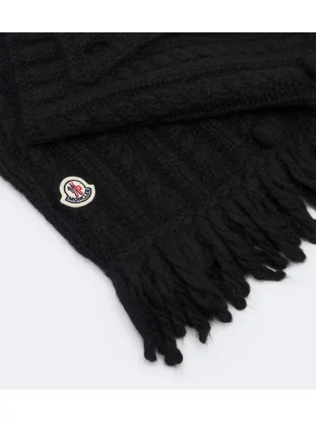 Vlnený šál Moncler so strapcami čierna