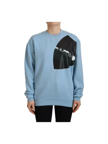 Bluza Philippe Model elegancka z długim rękawem z nadrukiem niebieska