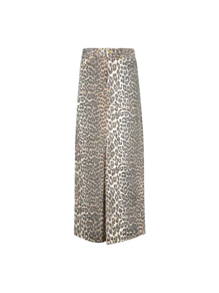 Maksi spódnica jeansowa Ganni w panterkę z rozcieciem