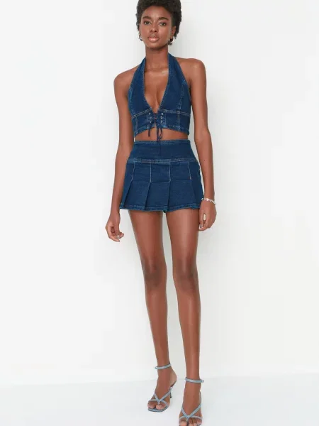 Fustă din denim Trendyol albastru