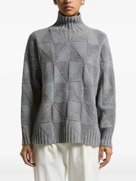 Pulover Peserico cu paiete cu imprimeu geometric gri