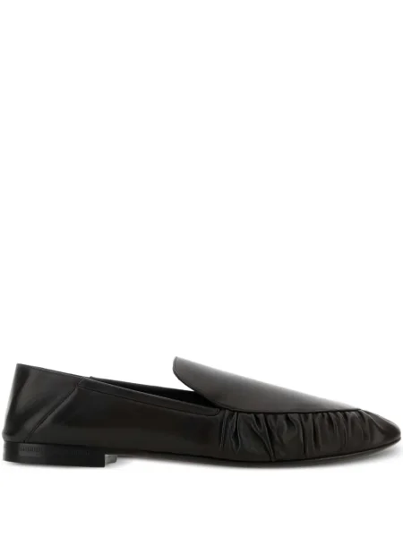 Kožené loafers Saint Laurent s volány černé