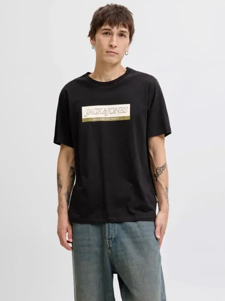 JACK & JONES Majica JORINWOOD kremna / oliva črna