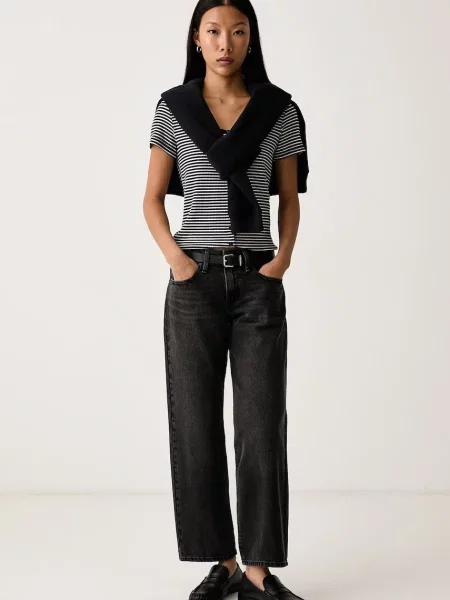 Levi's tričko dámske s elastanom AUSTEN BUTTON THROUGH SS čierna