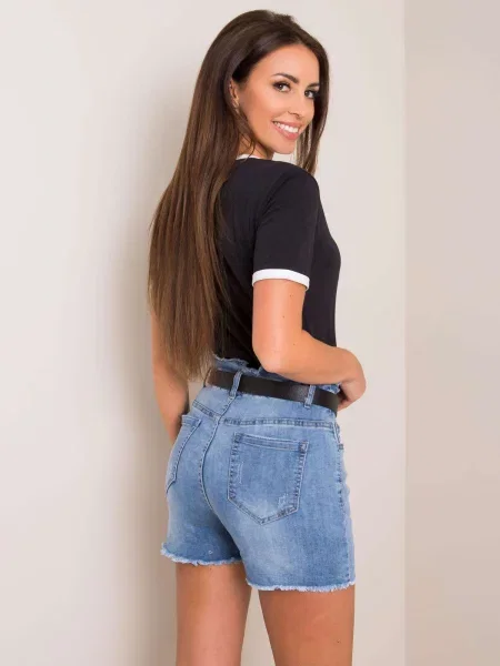 Szorty jeansowe Fashionhunters z wysoką talią niebieskie