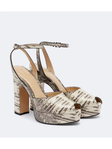 Sandale Fendi din piele cu platformă cu model piele de șarpe maro