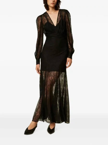 Lung rochie Twinset din dantelă negru