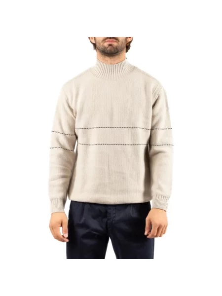 Lniany sweter z golfem Emporio Armani beżowy